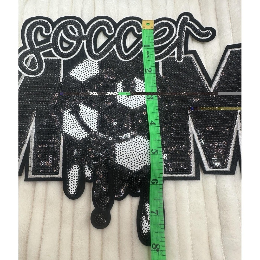 10" X8" Large Soccer Mom Sew-On Sparkling White & Black Sequins Decal /Patch NEW - Picture 4 of 4